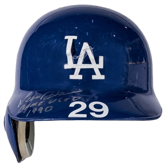 1990 Lenny Harris Signed & Inscribed Used Los Angeles Dodgers Batting Helmet (Beckett) 